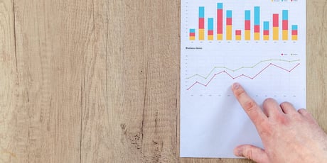 A hand pointing to a graph in the context of behavioural versus contextual targeting 